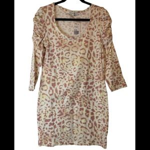 Mid sleeve nude nurtal leopard print dress